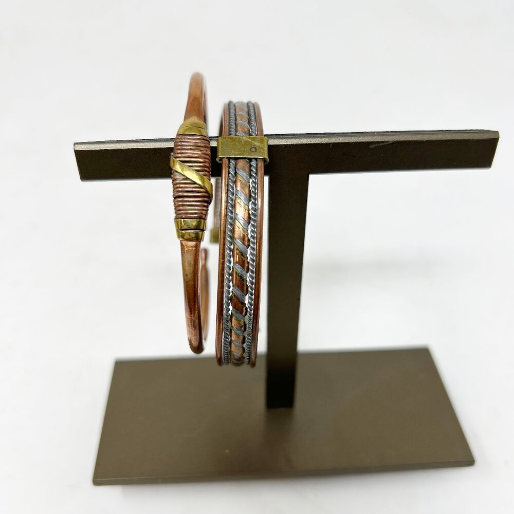 Pair (2) Woman’s Bracelets Copper Silver Brass Bangle One Artisan Made 39.3 gr